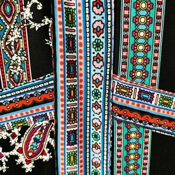 Nicole by Nicole Miller ring keyhole neck placed print bright on black sleeveles - Picture 9 of 14